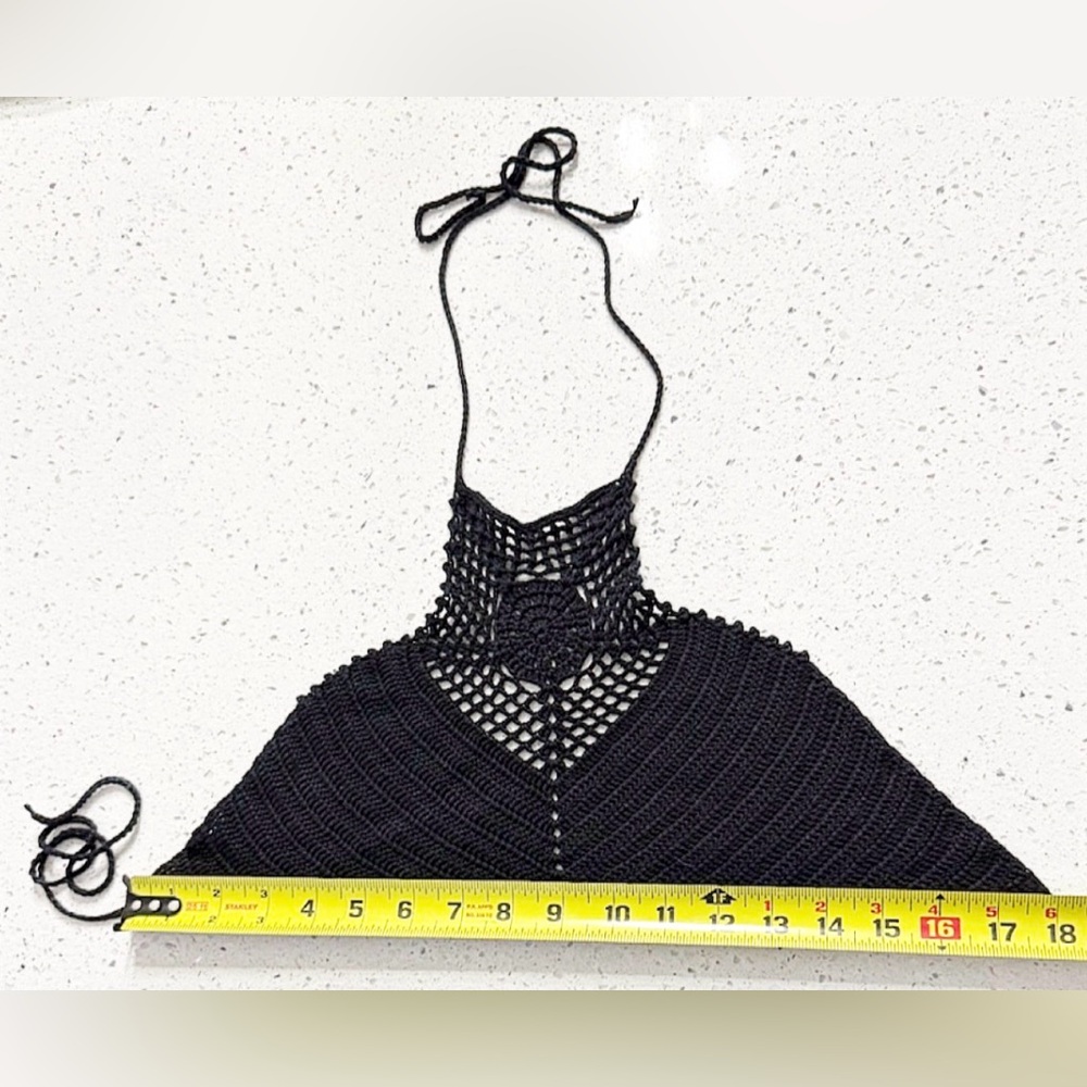 Black Crochet Halter Bralette Top XS Boho Festival Swim Cover Up - Picture 6 of 6